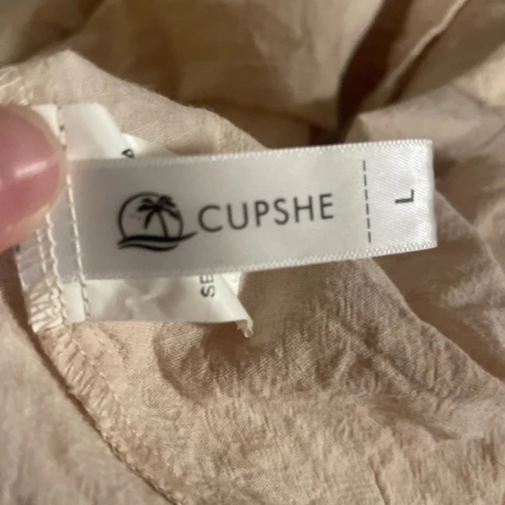 Cupshe Beige Ruffle-Shoulder Button-Front Mini Dress - Picture 3 of 4